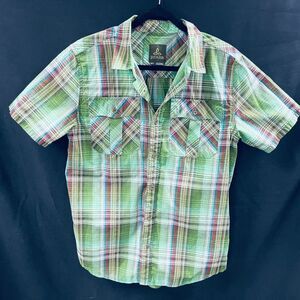 Prana Mens Button Up Short Sleeve Shirt Plaid Size Medium
